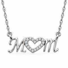 Diamond Heart Mom Pendant 10k White Gold Women's Necklace Lab Grown