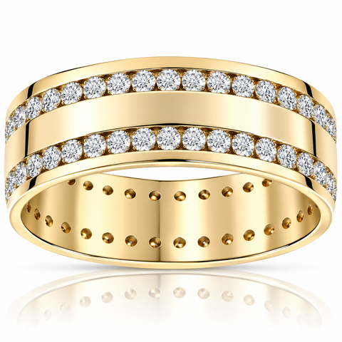 Mens 1 3/8Ct Diamond Eternity Ring 10k Yellow Gold Double Row High Polished