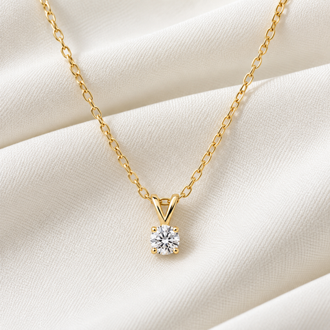 1/5Ct Lab Grown Solitaire Diamond Pendant 14k Yellow Gold Necklace