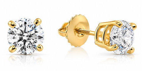 1 1/4Ct TW Round Brilliant Diamond Screw Back Studs 14k Yellow Gold Lab Grown