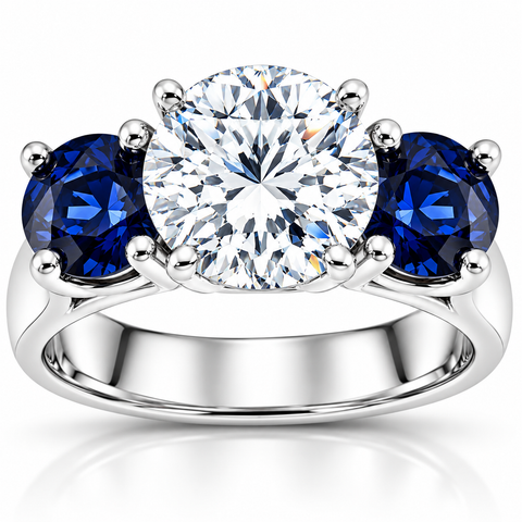 Certified 4Ct Diamond Blue Sapphire Engagement Ring 14k Gold Lab Grown
