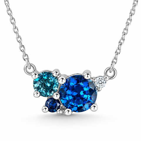 3Ct Blue Sapphire Topaz Aquamarine Diamond Pendant Necklace 14k Gold Lab Grown
