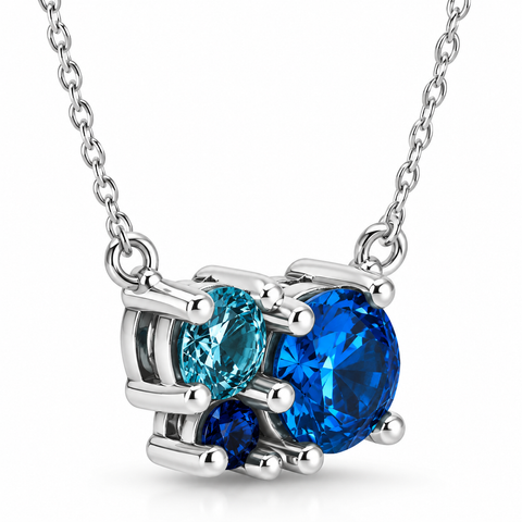 3 Ct Blue Sapphire Topaz Aquamarine Diamond Pendant Necklace 14k Gold Lab Grown