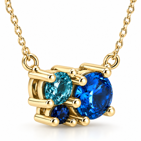 3 Ct Blue Sapphire Topaz Aquamarine Diamond Pendant Necklace 14k Gold Lab Grown