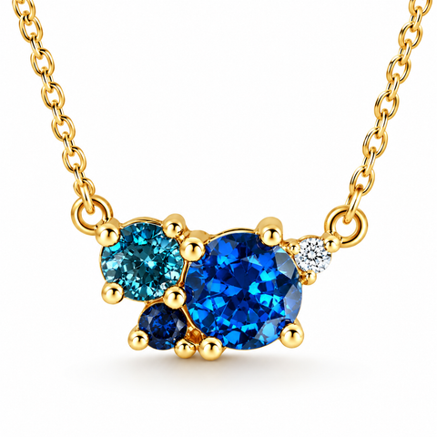 3 Ct Blue Sapphire Topaz Aquamarine Diamond Pendant Necklace 14k Gold Lab Grown