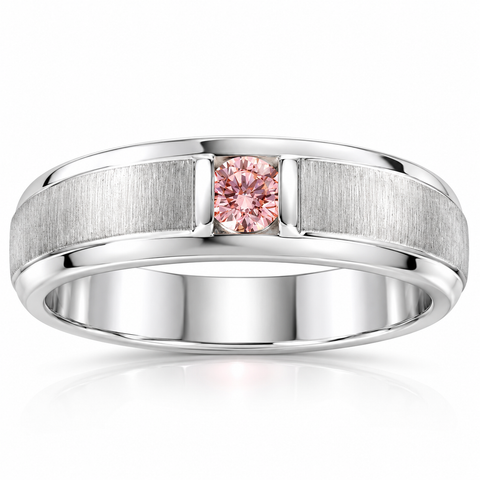 Mens Brushed Pink Diamond Lab Grown Wedding Brushed Anniversary Ring White Gold