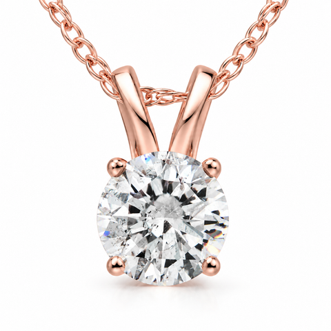 1/2 Ct Round Diamond Solitaire Pendant 14k Rose Gold Necklace