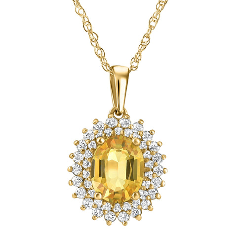 2.93Ct Yellow Sapphire & Diamond Penant Yellow Gold 18" Necklace Lab Grown