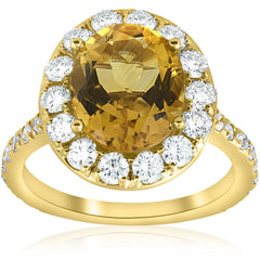 G-SI 4 1/2 ctw Oval Citrine Diamond Halo   Ring Engagement 14k Yellow Gold