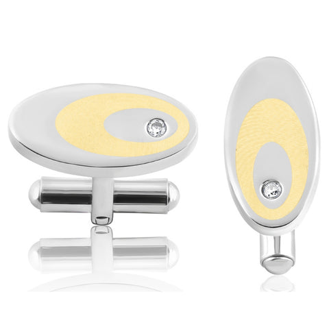 Men's Stainless Steel Yellow Oval Polished 10.5mm Cufflink