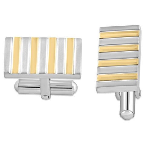 Men's Stainless Steel And Gold Striped Polished 11mm Cufflink