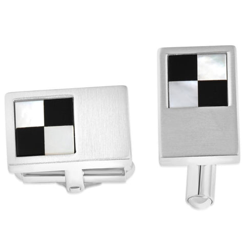 Men's Stainless Steel Checkered Black And White Polished 11mm Cufflink