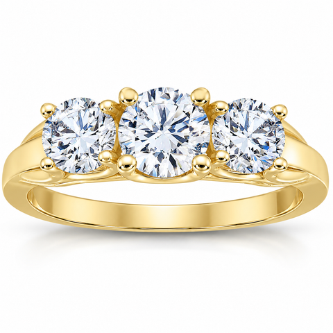 1.40 Ct Genuine Diamond Three Stone Engagement Ring 14k Yellow Gold