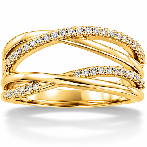 1/4Ct Diamond Criss Cross Right Hand Ring 14K Yellow Gold