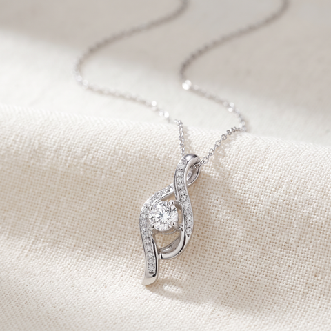 1/3ct tw Natural Diamond Solitaire Curve Pendant White Gold 3/4" Tall