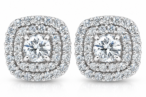 1/2 Ct TDW Genuine Diamond Cushion Halo Studs 1/3"