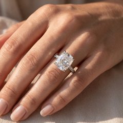Certified F/VS 5.86Ct Elongated Cushion Diamond Hidden Halo Engagement Ring Gold