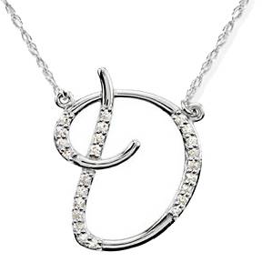 Diamond "D" Initial Pendant 18" Necklace 14K White Gold 15.94mm
