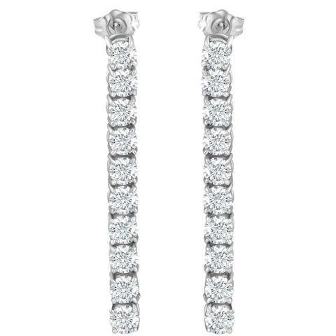 3 1/2Ct TW Real Diamond Dangle Earrings Women's Studs 14K White Gold 1 1/2" Tall