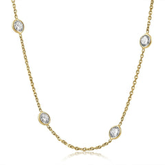 4Ct Floating Diamond Station Bezel Necklace 14K Yellow Gold Lab Grown 18"