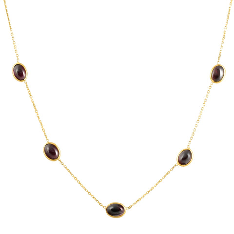 14k Yellow Gold Garnet Station Necklace By The Yard Design 18"