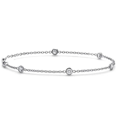 3/4 TCW 14k White or Yellow Gold Round Floating Diamond Bezel Station Bracelet