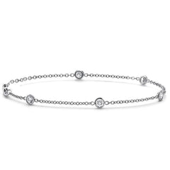 3/4 TCW 14k White or Yellow Gold Round Floating Diamond Bezel Station Bracelet