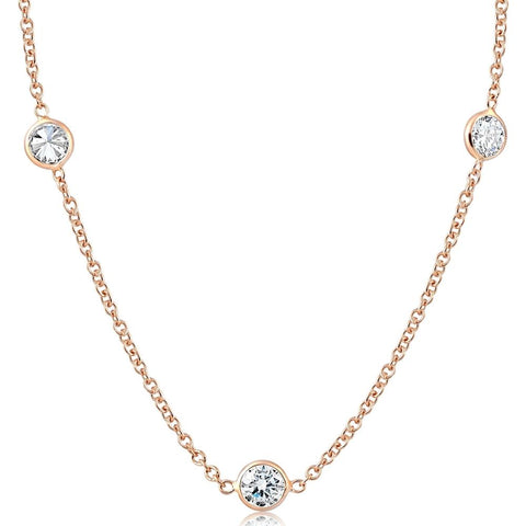 2 Ct Floating Diamond Station Bezel Necklace 14K Rose Gold Lab Grown Diamond 18"