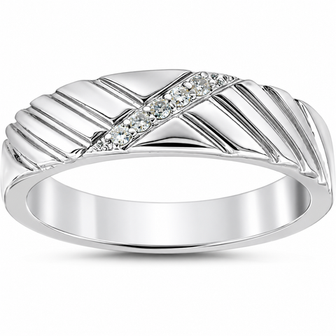 Mens Diamond 14K White Gold Wedding Ring