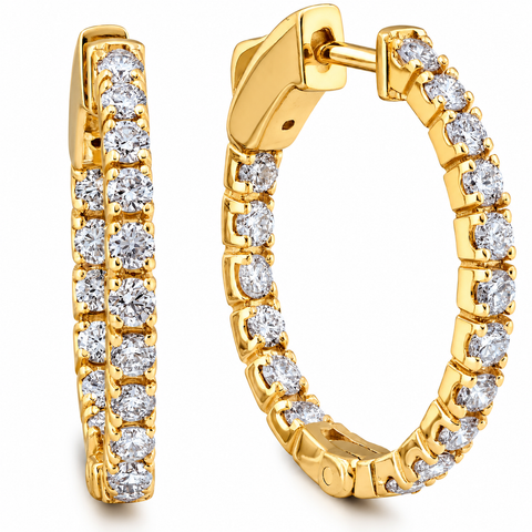 14k White or Yellow Gold 1Ct TW Round Natural Diamond Hoops 1" Tall