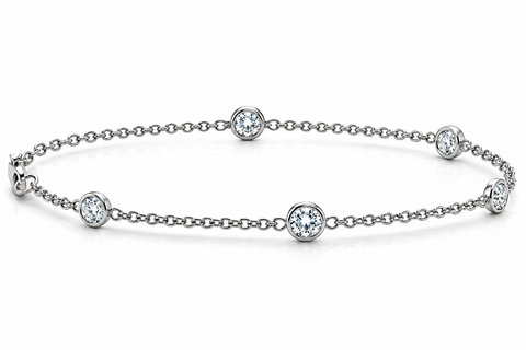 3/4 TCW 14k White or Yellow Gold Round Floating Diamond Bezel Station Bracelet