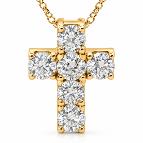 1ct Diamond Cross Pendant 14K Yellow Gold 1/2" Tall