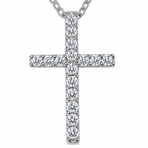 1/10ct Diamond Cross Pendant 10K White Gold 1/2" Tall Lab Grown