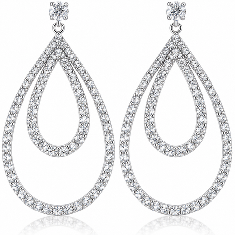 5 Ct Pear Shape Dangle Lab Grown Diamond Large Earrings White Gold 2" Tall