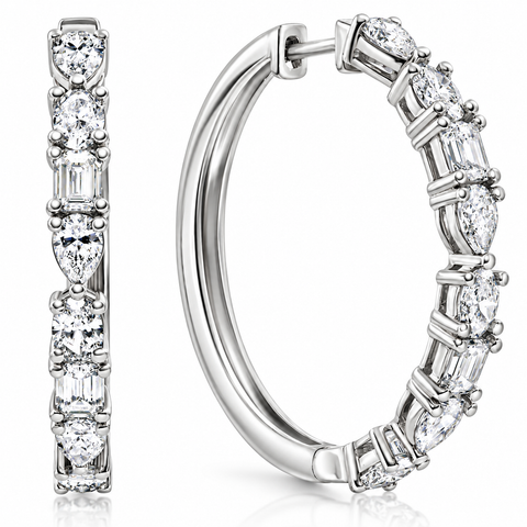 F/VS 4.34 Ct Multi Shape Fancy Diamond Hoops 14k Gold Lab Grown Women's Earrings
