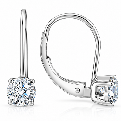 1 - 4 Ct Hoop Lever Back Diamond Studs Women's 14k Gold Earrings Lab Grown