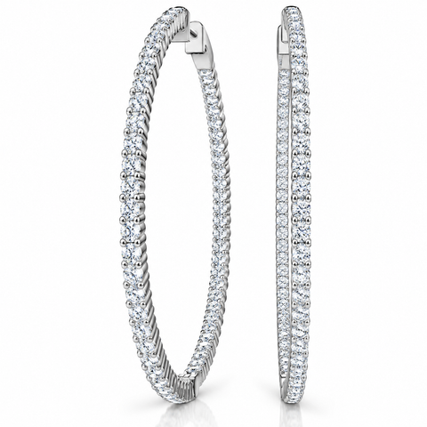 1 3/4Ct Diamond Inside Outside 2" Tall Hoops Earrings Lab Grown