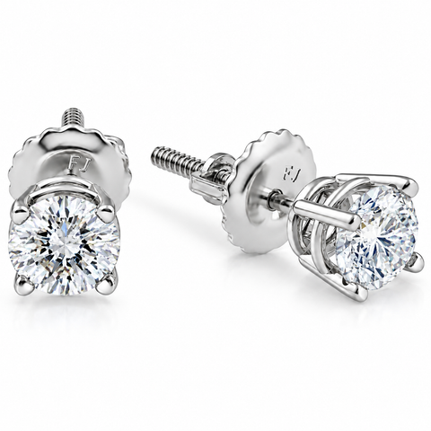 3/4ct Diamond Studs Screw Back 14K White Gold