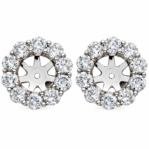1 1/2ct Diamond Halo Earring Studs Jackets White Gold (6-6.7mm)