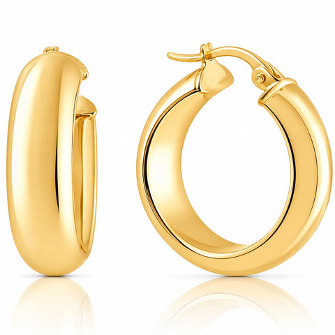 14k Yellow Gold 5.5mm Small Designer Hoops Women's Earrings 3/4" Tall 2.30grams