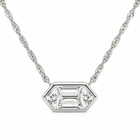 Certified 3/4Ct Long Hexagon Bezel Diamond East West Pendant Necklace Lab Grown