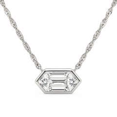 Certified 3/4Ct Long Hexagon Bezel Diamond East West Pendant Necklace Lab Grown