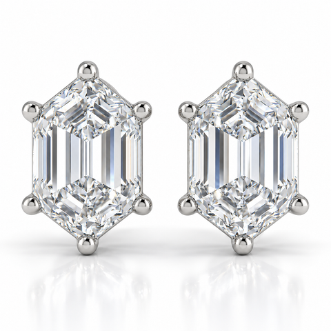 Certified 1Ct TW Long Hexagon Diamond Studs 14k White Gold Earrings Lab Grown