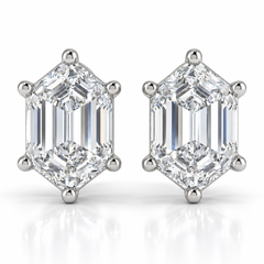 Certified 1Ct TW Long Hexagon Diamond Studs 14k White Gold Earrings Lab Grown