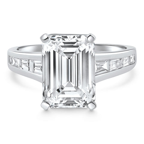 Certified 4 1/2Ct Emerald Diamond Baguette Engagement Ring 14k Gold Lab Grown