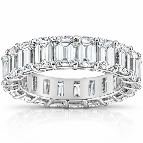 F/VS 7ct Emerald Cut Diamond Platinum Eternity Ring Lab Grown
