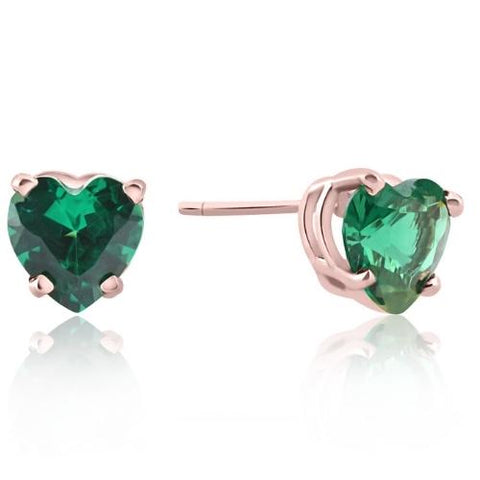 1ct Heart Shape Simulated Emerald Studs Earrings 14K Yellow Gold