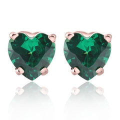 1ct Heart Shape Simulated Emerald Studs Earrings 14K Rose Gold