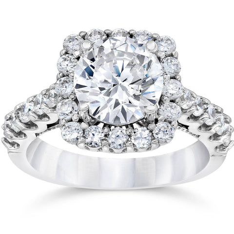 VS 3Ct (2Ct cntr) Cushion Halo Lab Grown Diamond Engagement Ring 14K White Gold