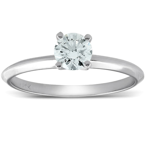 1/3ct Round Solitaire Diamond Engagement Ring 14K White Gold